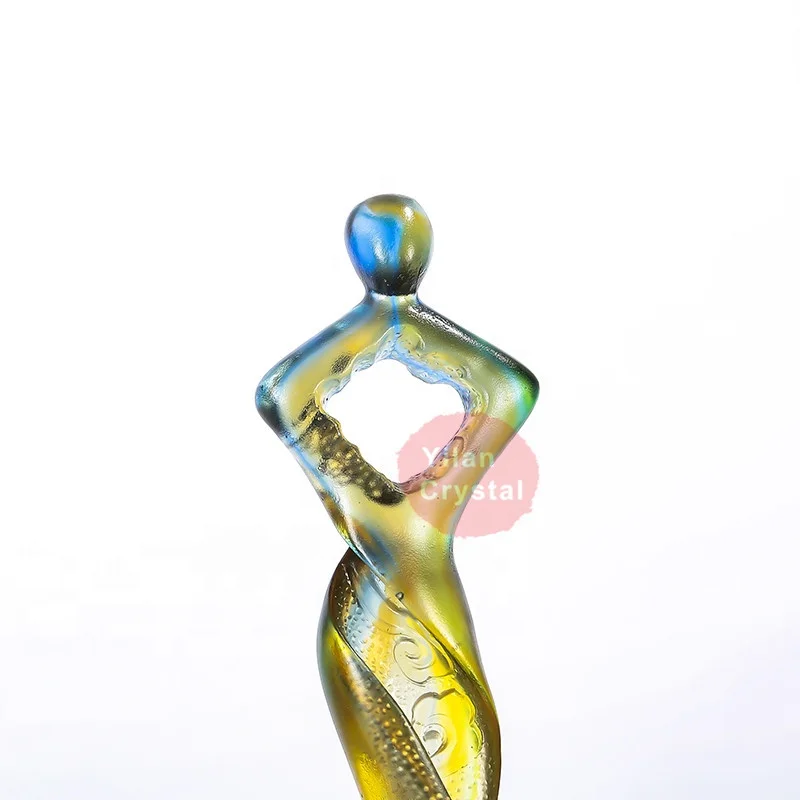 Customize Superior Dancer Shape Gradient Crystal Liuli Glazed Trophy Award With Black Base