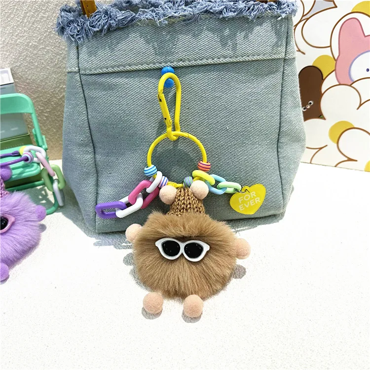 Cute Colorful Rex Rabbit Hair Plush Doll Keychain Charms