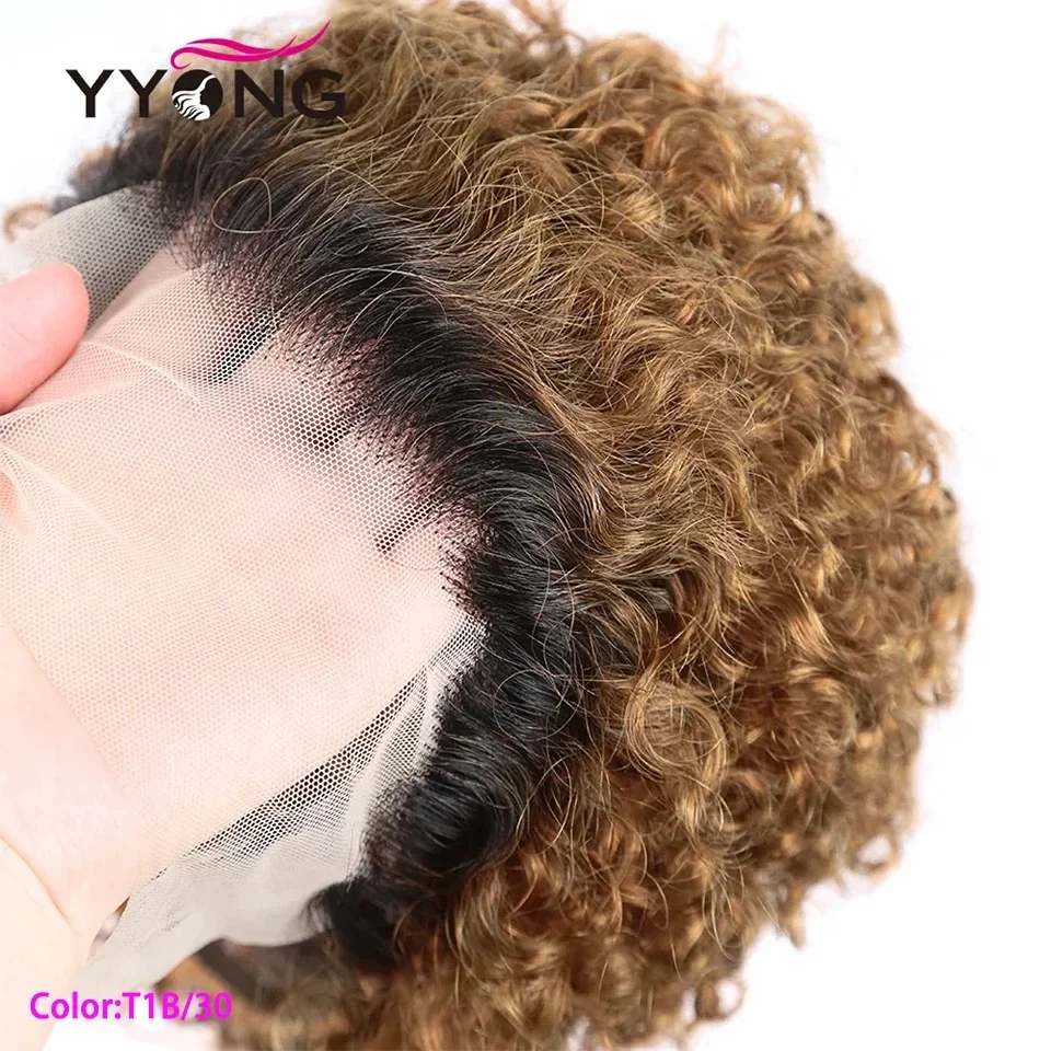 Korte Pixie Cut Pruik Menselijk Haar Pruiken Water Wave Ombre Bruin 13x1 Transparante Kant Voorkant Pruik Braziliaanse Maagdelijke Krullende Pruiken Voor Vrouwen_voghion.com