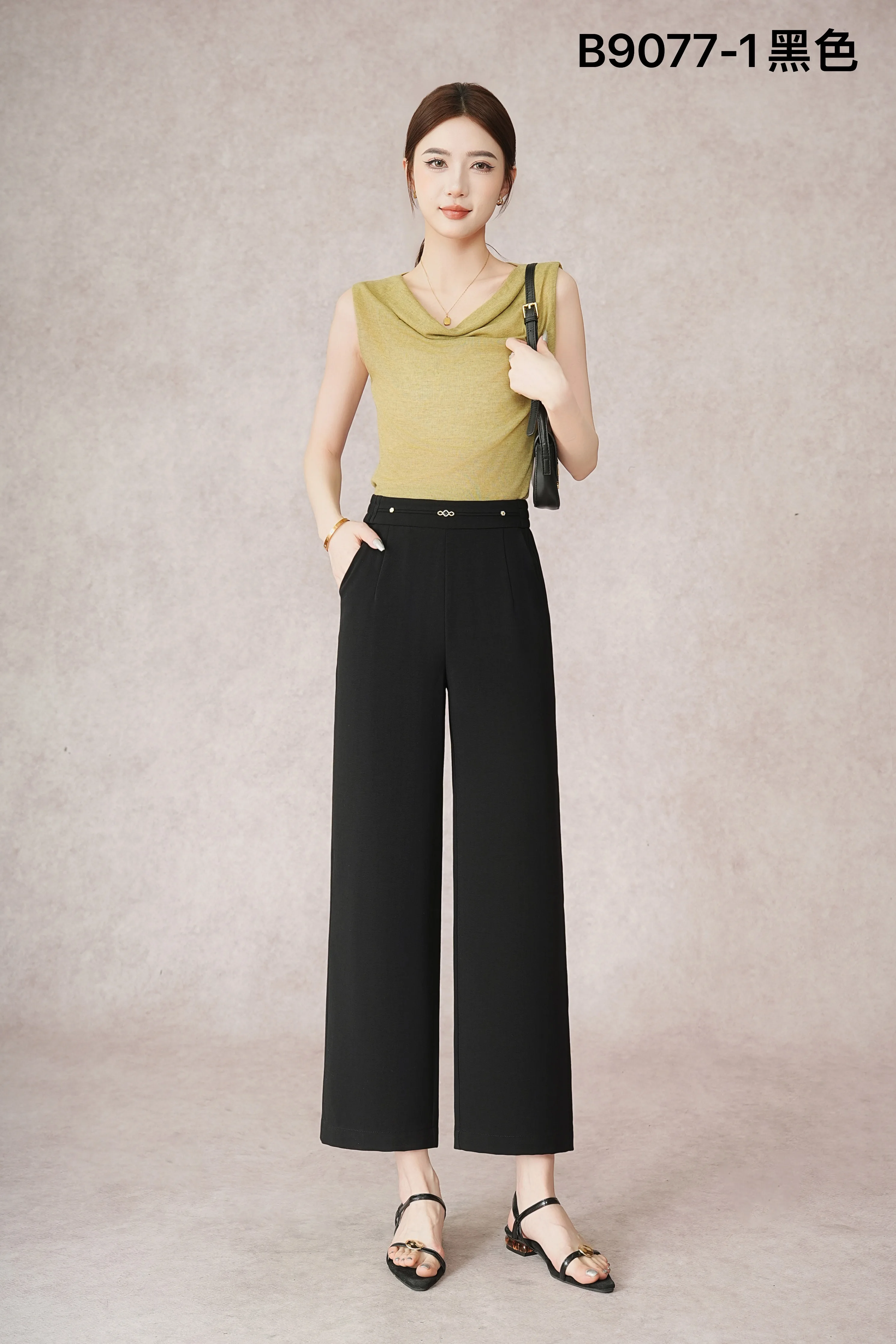 Spring/Summer 2025 New Loose Wide-leg Pants, Slimming Straight-waist Casual Pants, Office Women's Nine-inch Straight-leg Pants