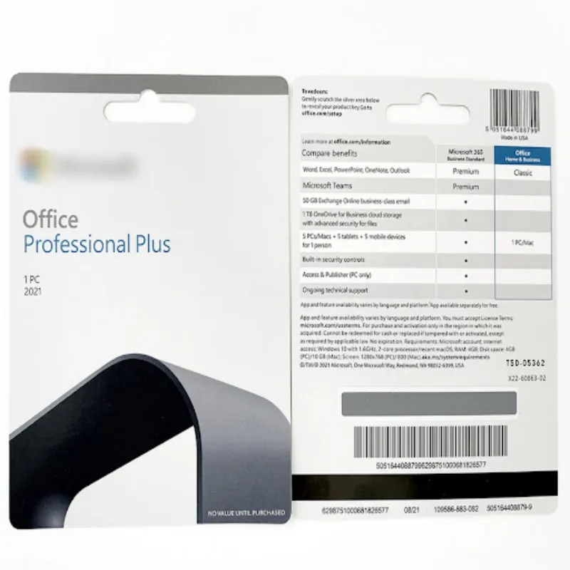 Office Professional Plus 2021 English Paper Key Card Online Activation ...