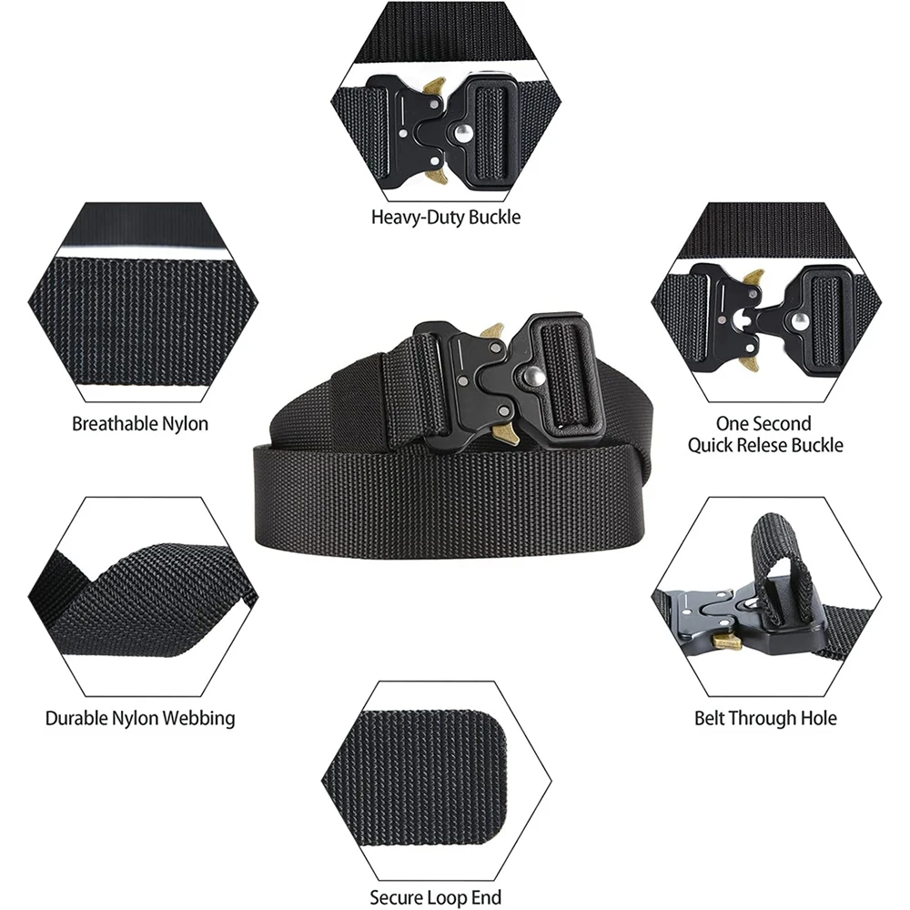 Breathable Men's Multifunctional Tactical Belt Heavy Duty Webbing Belts Adjustable Style Nylon Belts