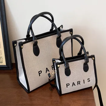Trendy Canvas High Quality Embroidered Paris Designer New Fashion Trendy Women Custom logo Luxury Cotton Handbag Tote Bags