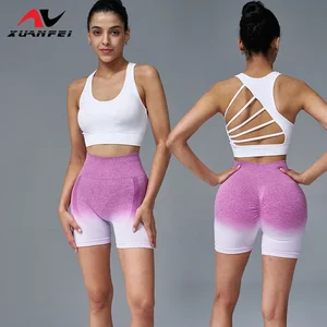 Women's Cycling Clothing Gym Fitness Sets High Waist Yoga Leggings Running Tight Sports Peach Short