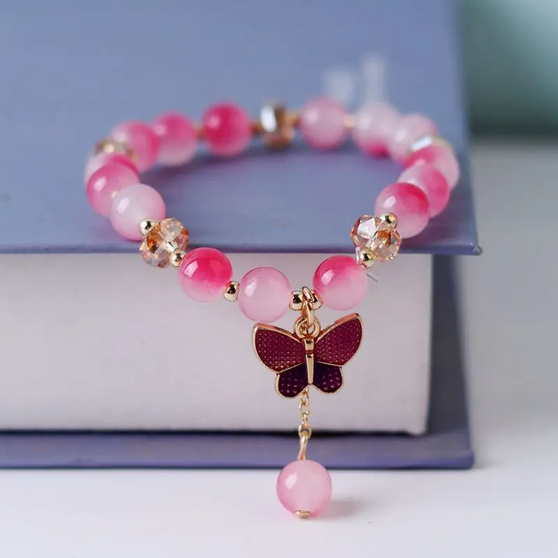 AWAVM 2 bracciali BFF per abbinabili, braccialetti rosa bianco, Best Friends, braccialetto fatto a mano, con farfalla, filo regolabile, amicizia