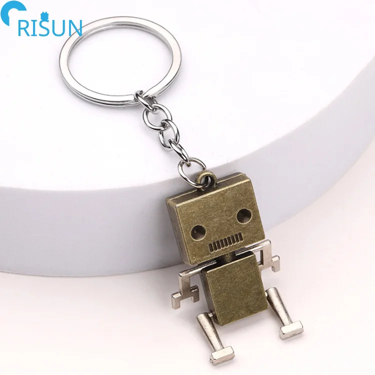 Wholesale Customized Cool 3d Rotatable Metal Puppet Golem Robot Keychains Keyrings Pendant