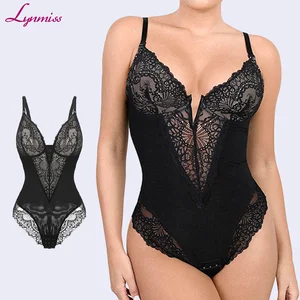 Tiktok Hot Sell Lace Thong Shapewear Tummy Control Body Shapewear Sexy V Neck Shapers for Women Booty Shapewear