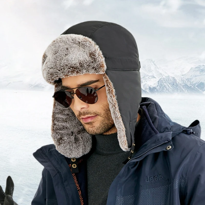 FF670 Men Ear Flaps Ushanka Russian Hat Warm Versatile