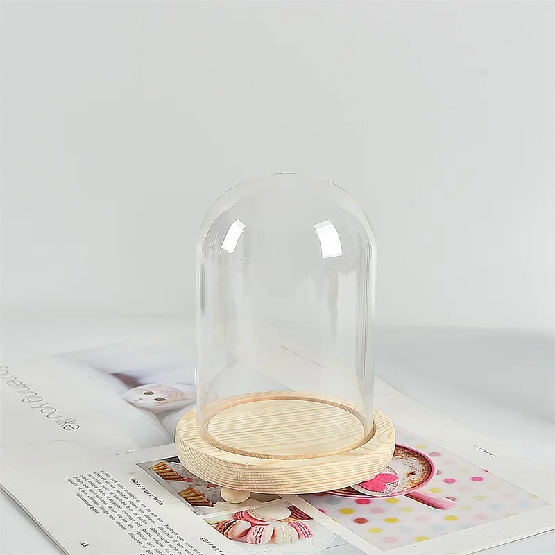 ATMOSPHERA Cloche In Vetro E Legno – Campana Decorativa H 29,5 Cm, Base In Legno Naturale