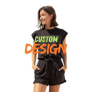 Customizable Women's Relaxed Shorts Set - Solid Color Short Sleeve Top & Lounge Shorts for Easygoing Days