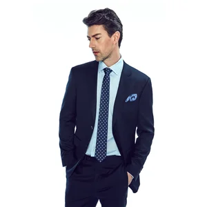 Custom Made Bespoke MTM Custom High Quality Luxury Wool Navy Blue Formal Business Dress Clothes 2 Pieces Pant Coat Set Slim Men Suits for Men