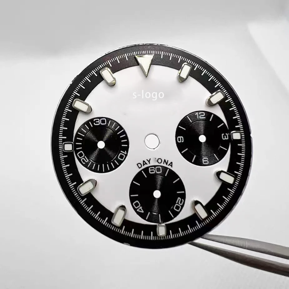 29mm VK63 Chronograph Dial S Logo Panda Dial Face Green Glowing