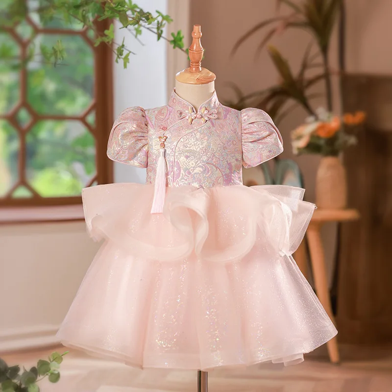 birthday dress for young lady m Chinese Style pink Performance Costume Princess school party dress Swatch:#9f0012 Bustier A Line Midi Color:Sea Blue 6Y Socks Sizes 7
