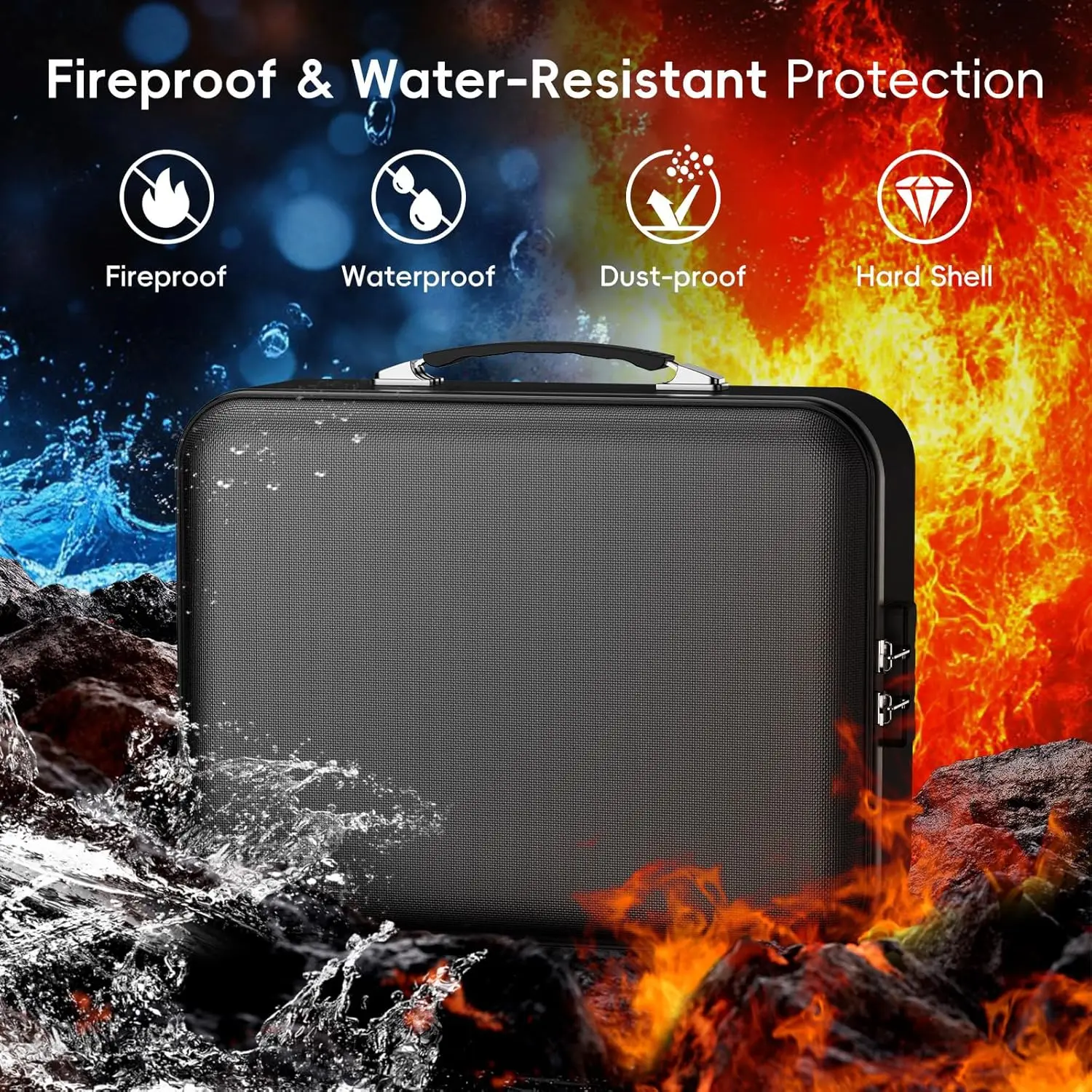 Fireproof Document Box with Lock Hard-Shell Fire-Resistant File ...