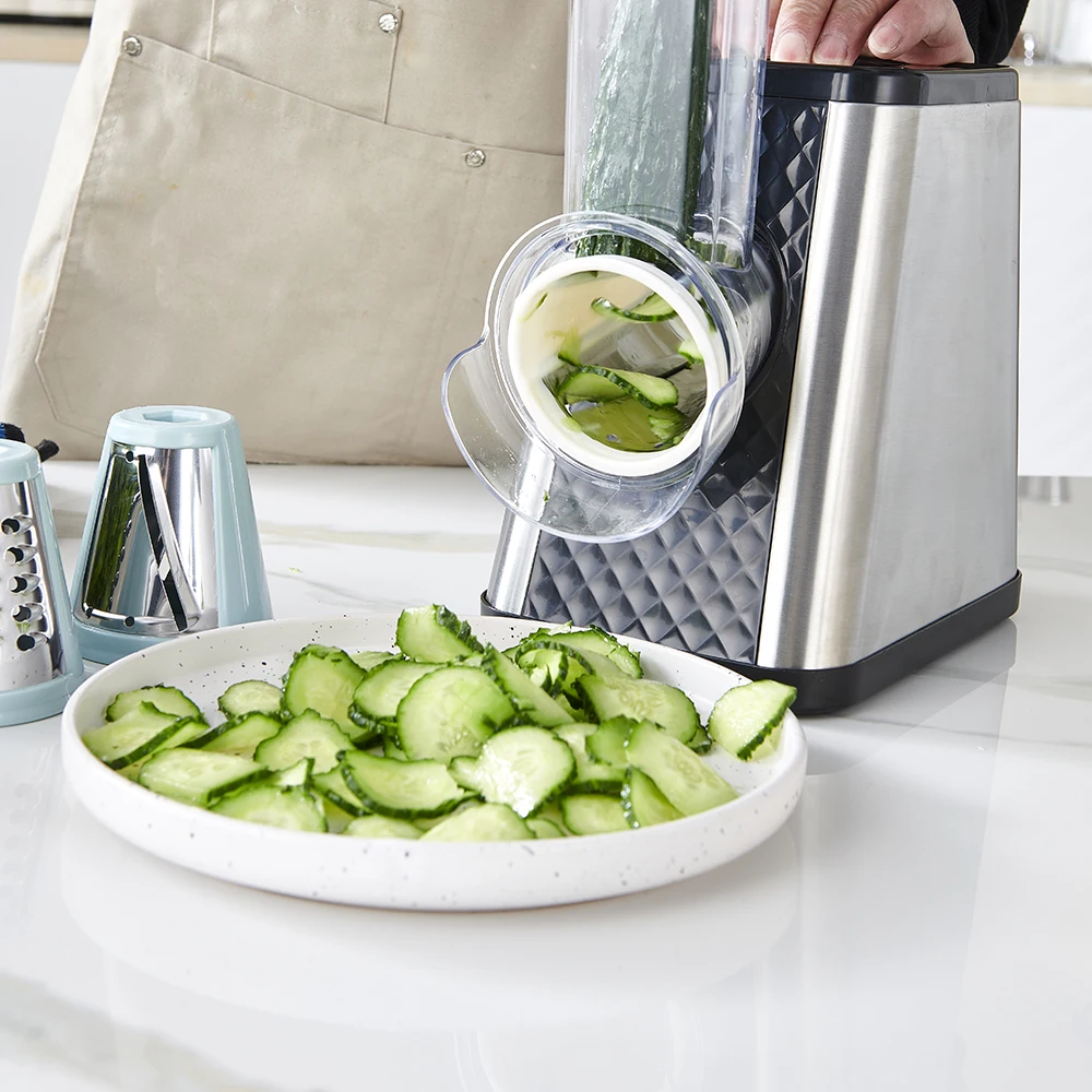5 in 1 Round Electric Salad Maker Spiral Cheese Grater Food Slicer Veggie Dicer Rotary Stainless Steel Vegetable Chopper Cutter