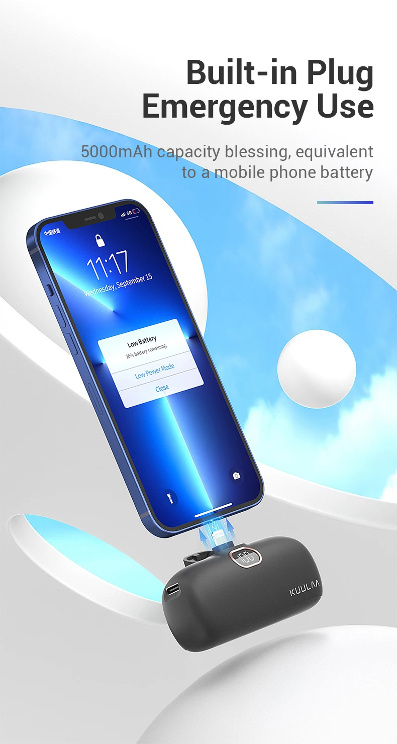 Kuulaa Mini Power Bank 5000mah Portable Charging Mobile Phone External