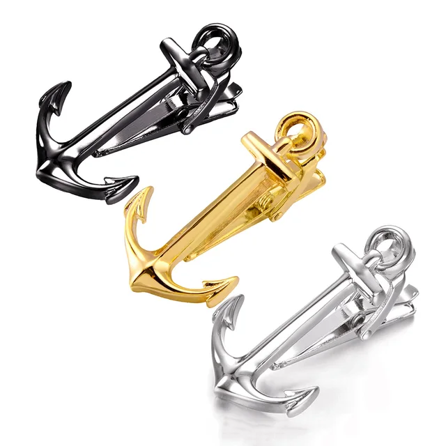 Wholesale Ship Anchor Novelty Tie Clip Custom Men's Suit Shirt Fashion Accessory Tie Pin Bar Wedding Tuxedo Trendy Jewelry Gift
