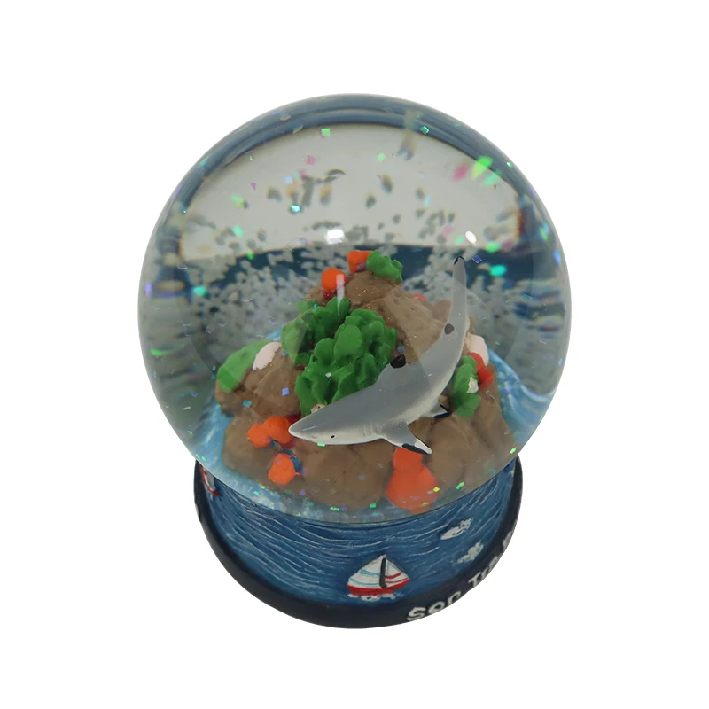 Cute Shark Snow Globe - 3D Resin Handmade Craft, Ocean Theme Home Decor & Marine Souvenir Gift for Kids Adults