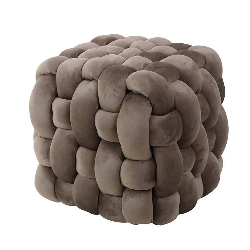 Cube Low Pouf Foot Stool Ottoman Hand Knitted Pouf Pouffe Home Footrest for Living Room