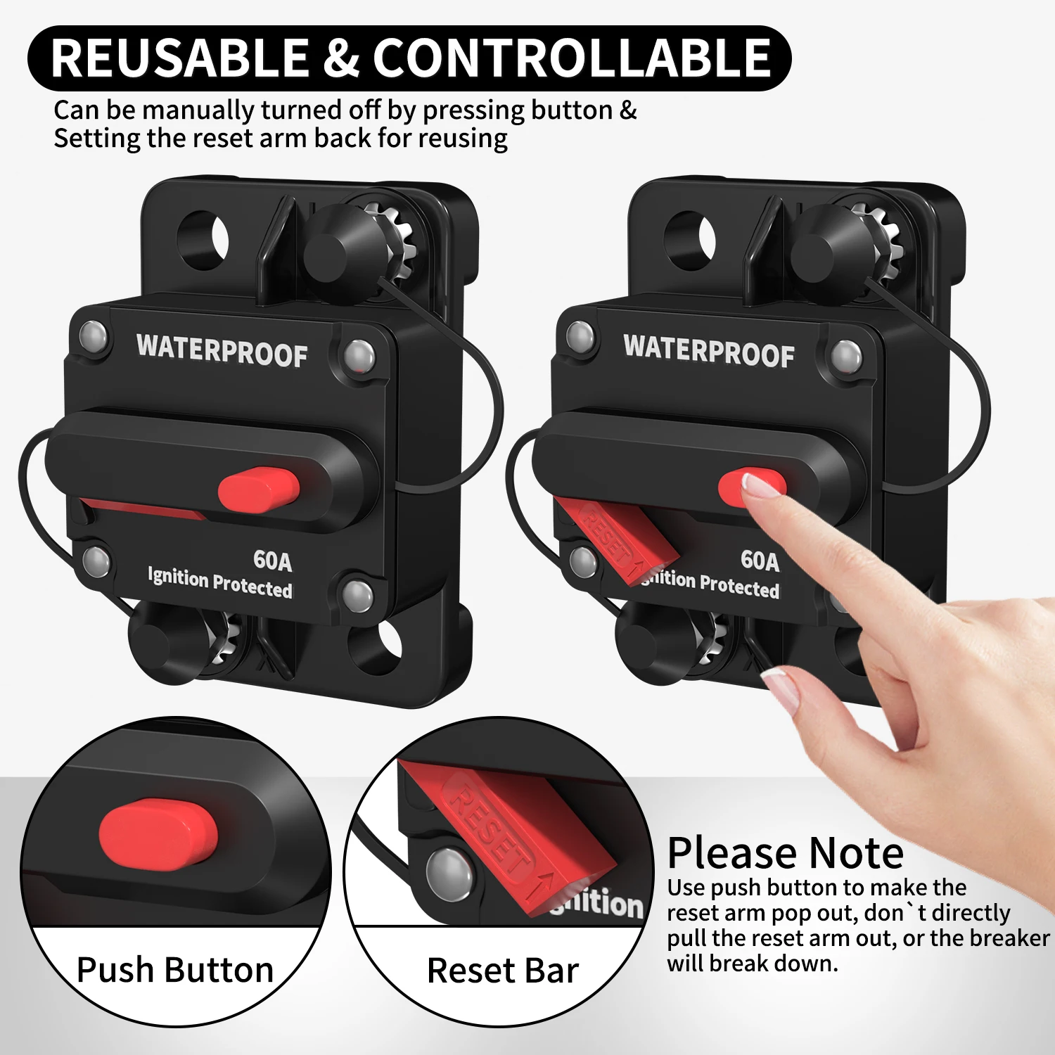 STETION Car Audio 60 Amp Resettable Fuse Circuit Breaker Car Protect For Audio System Fuse 12 24v Dc For Car Audio Amps Overload Protection Fuse 60a