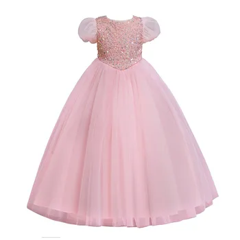 Amazon European and American children's dress dress girl short sleeve sequins princess long drag dress Halloween costume