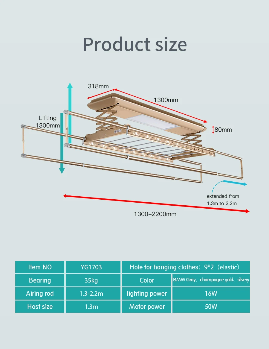 Smart Home Automation Telescopic Rod Clothes Rack Descending Racks Electric  Dryer Rack Ceiling