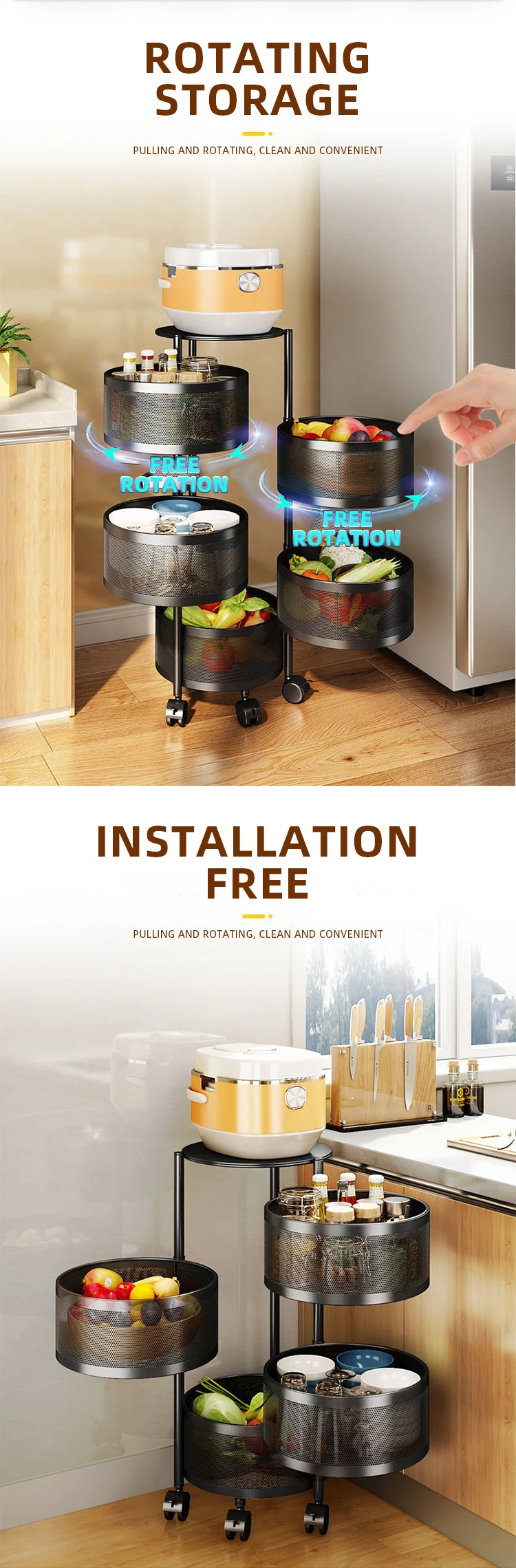 Kitchen Rotating Storage Shelves Rack With 5tiermetal Multi Layer