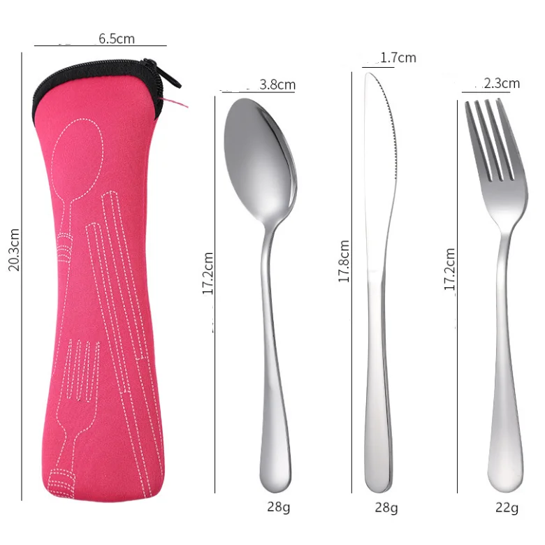 Stainless Steel Flatware Durable  304 Spoon Fork Knife With Cloth Pouch 3pcs or 4pcs Cutlery Set
