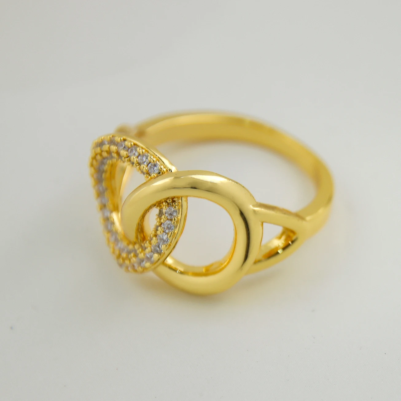 Popular Luxury Interlocking Ring Double Layer Copper Index Finger Rings Circle 21k Gold Ring for Party
