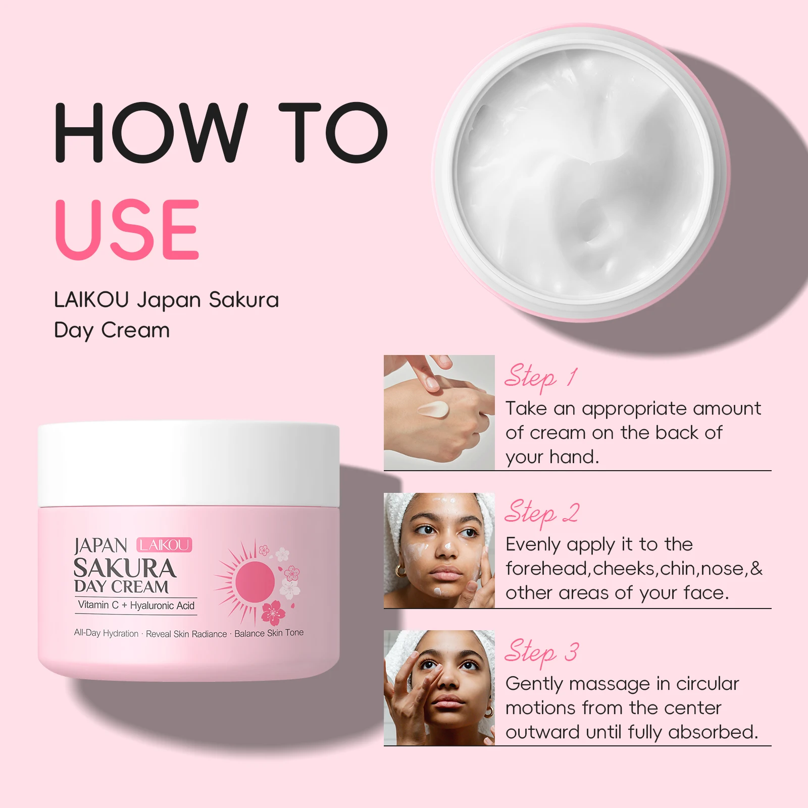 LAIKOU 桜デイクリーム ビタミンC ヒアルロン酸 潤い補給クリーム