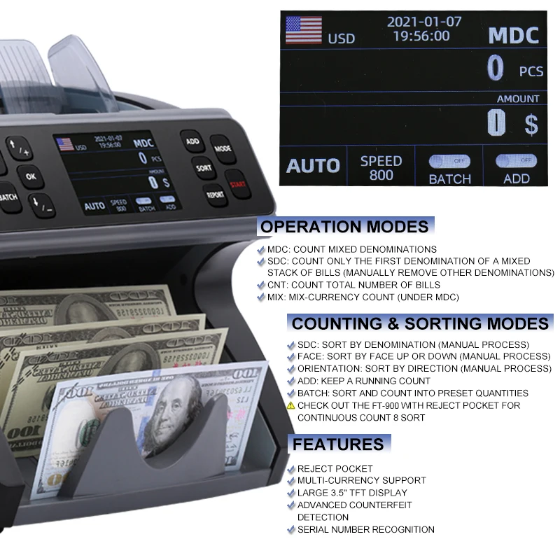 Smart  Infrared  Sensor Currency Counter Automatic Portable Cash Mix Money Counter in Bank