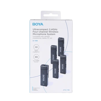 BOYA Four Channel Wireless Mic BY-W4 for Multi People Recording Interview and Vlogs with Smartphone Cameras detail image