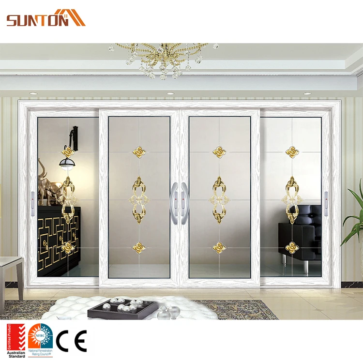 Custom Made Modern Multi Slide Doors Exterior Patio Large 4 Panel Aluminium Lattice Glass Sliding French Door with Grid Design