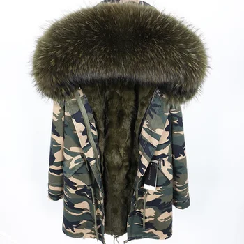 Winter Women Custom Plus Size Coat With Fur Real Raccoon Fur Jacket Overcoat Rabbit Fur Lined Long Parka