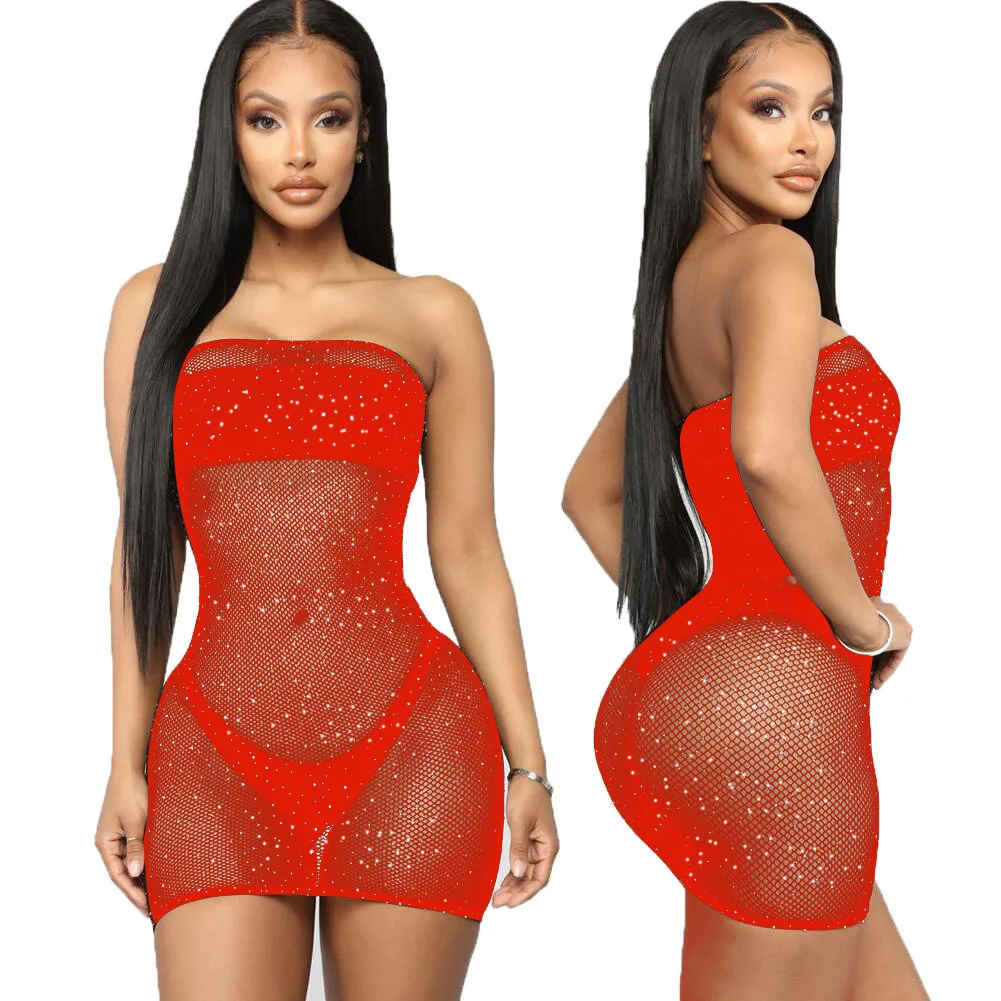 The New Wrapped Breast Rhinestone Jumpsuit Girls Sexy Appeal Underwear 4 Colors Hollow Hot Drilling Shiny Lingerie Women