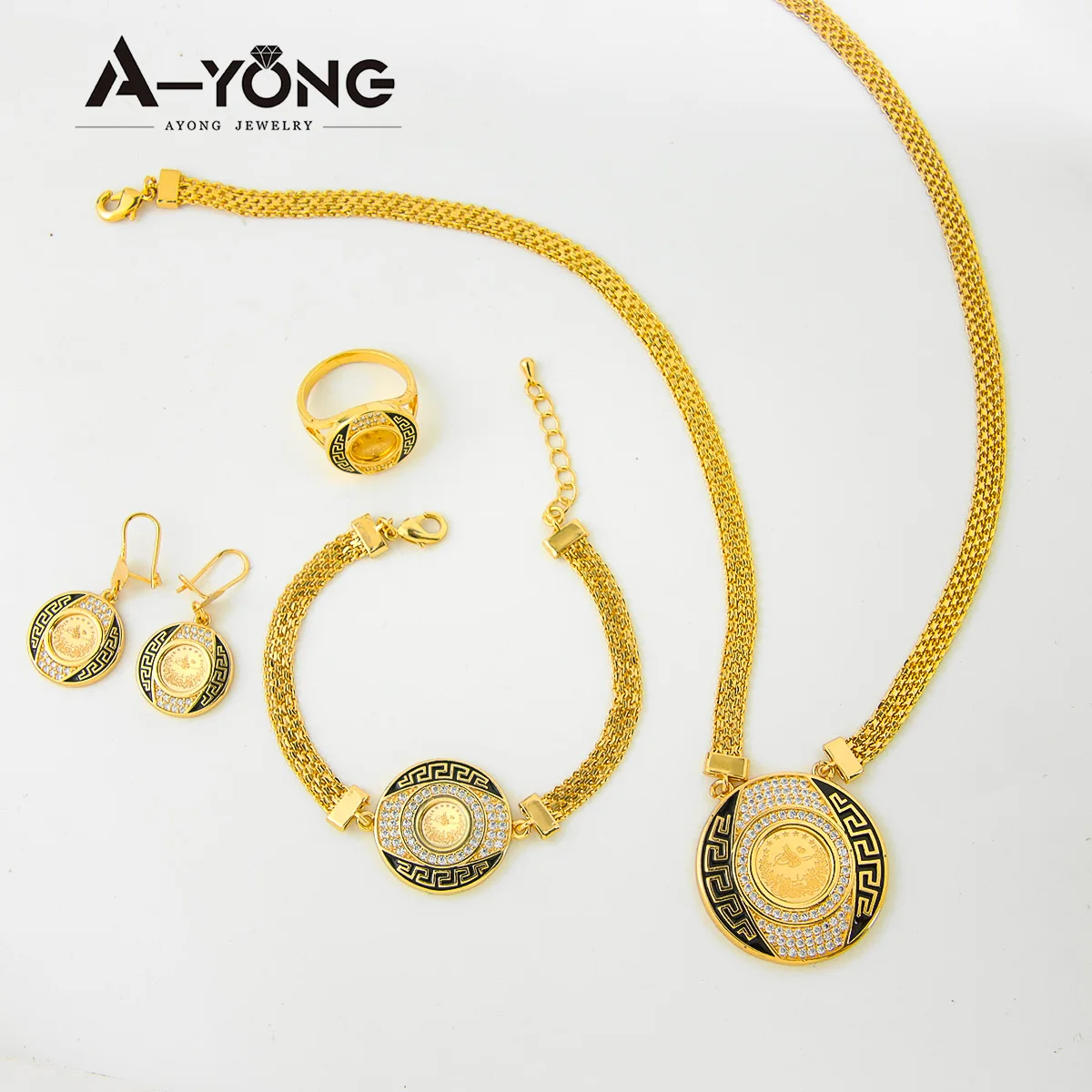 Gold Coin Arabic Jewelry Set Women Zirconia Jewelry Earrings Dubai ...