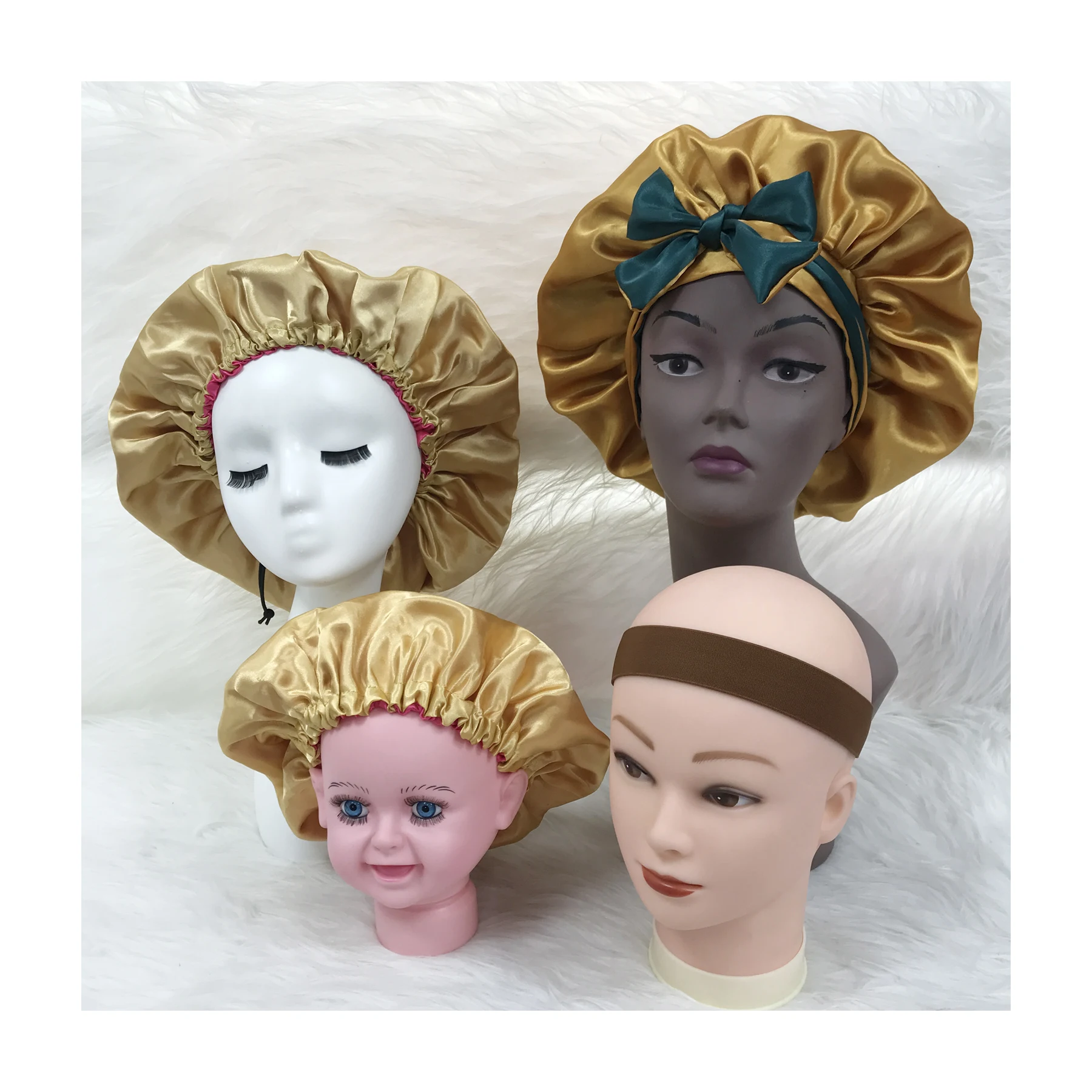 Custom Logo Silky Bonnets And Satin Hair Wraps Wholesale Satin Designer  Bonnets/Packaging Boxes/Bags For Women