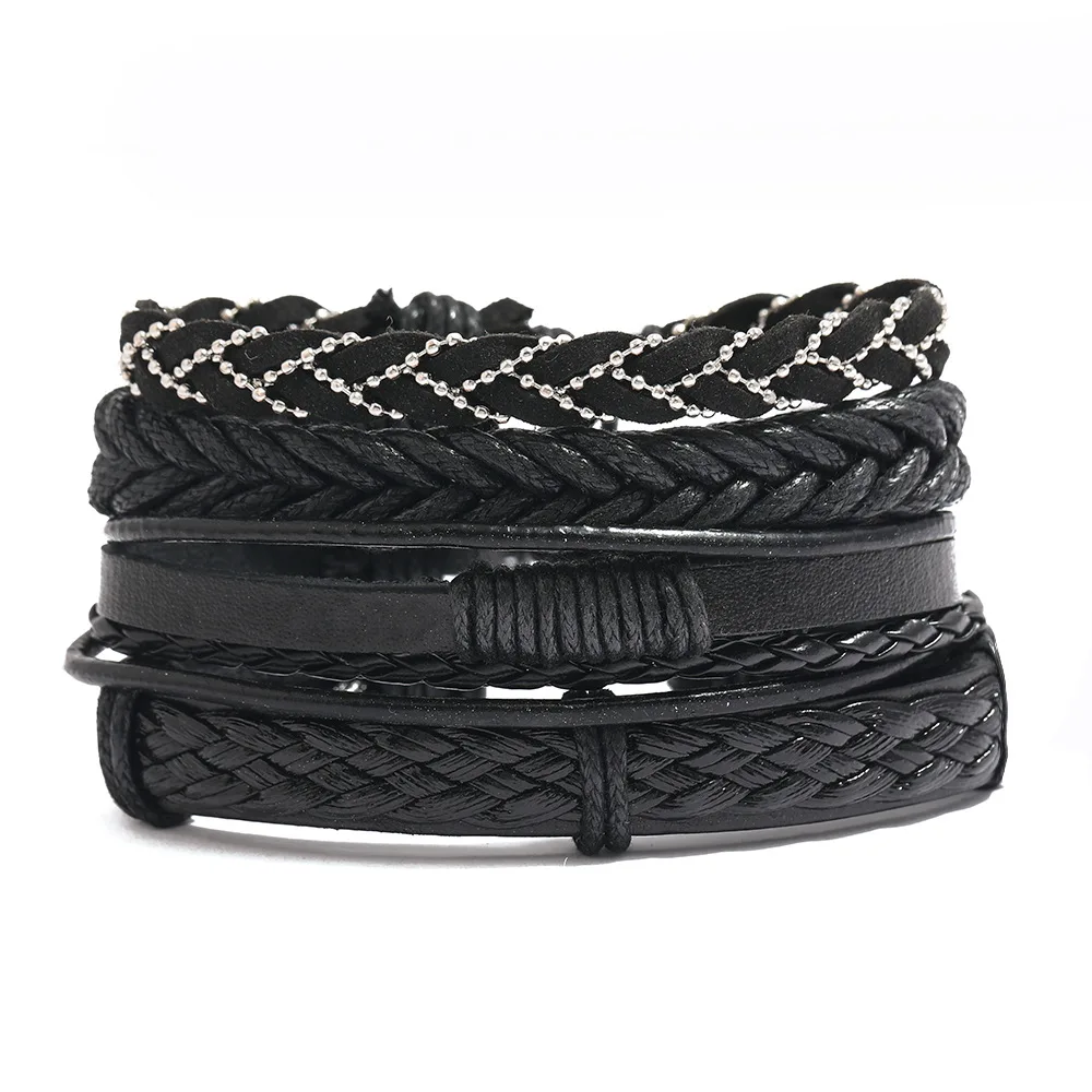 Wholesale European Retro Braided Leather Bracelets Set Adjustable