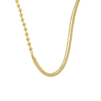 Customized Jewelry Manufacturer High End 925 Silver Double Layer Cuban Link Chain Round Bead Chain Necklace