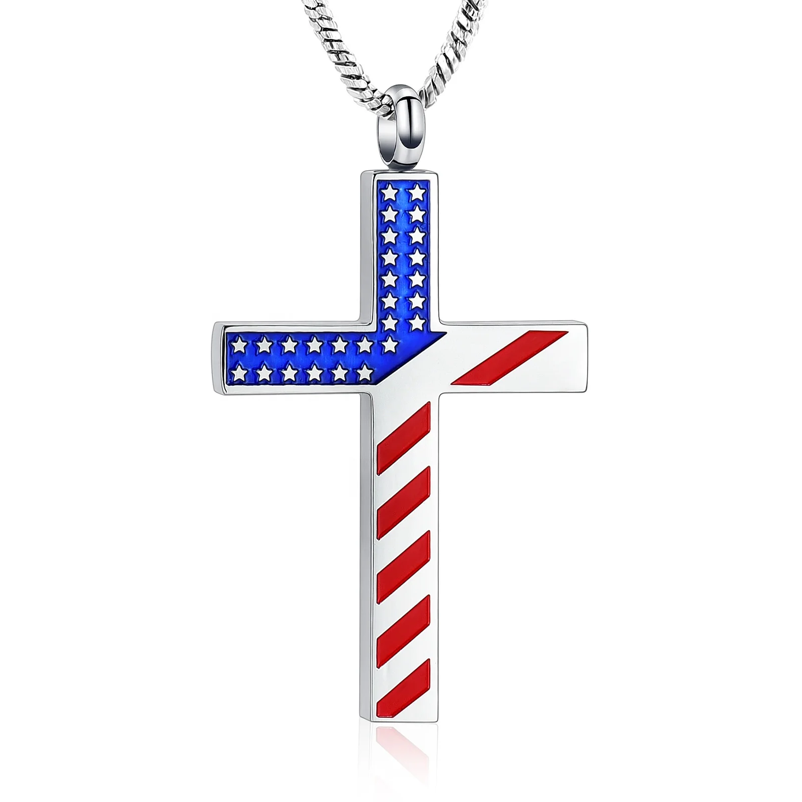 Cremation Jewelry American Flag Cross Urn Necklace For Ashes For Women