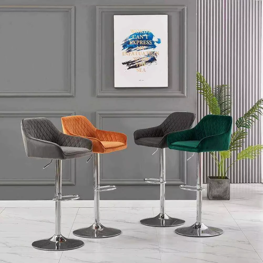 STA-02 Customized Color Bar Stools Adjustable Metal Velvet Backrest Luxury Kitchen Fabric Swivel Bar Chairs