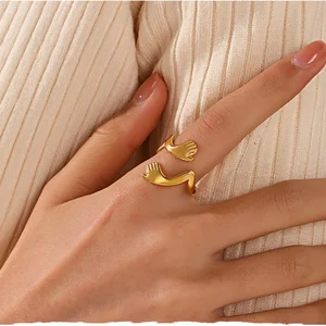 MW Customizable Stainless Steel Hug Ring Gold and Silver Plated Cute Hand Shaped for Weddings Parties and Gifts Wholesale Bulk