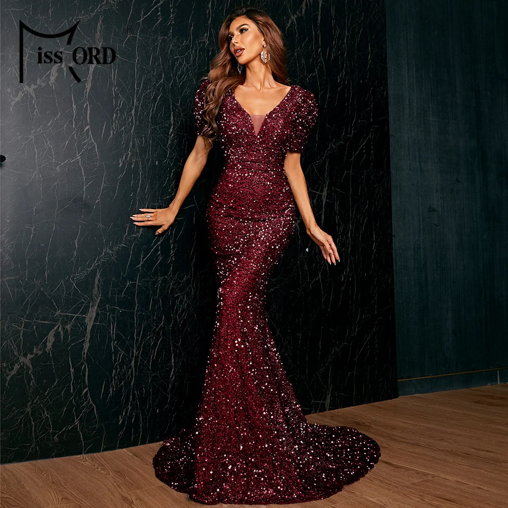 Bow Open Back Mermaid Sequin Long Elegant Luxury Prom Gown Evening Dress for Women