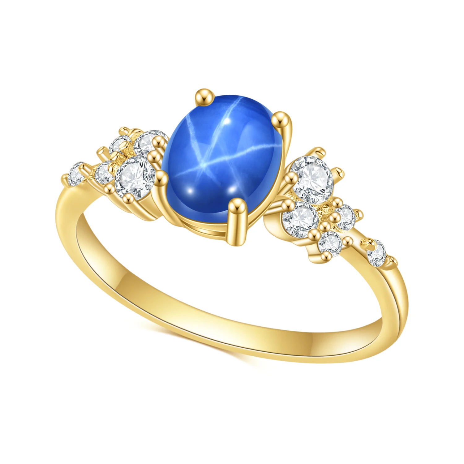 OL0897 Abiding Natural Gemstone Jewelry Wholesale 925 Sterling Silver  14K Gold Plated Lab Star Blue Sapphire Rings