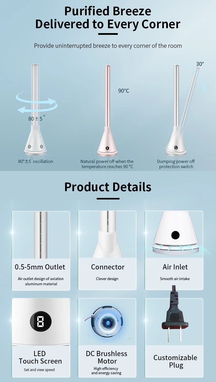 Ceramic Heating Bladeless Tower, Electric, Plastic - detail 18