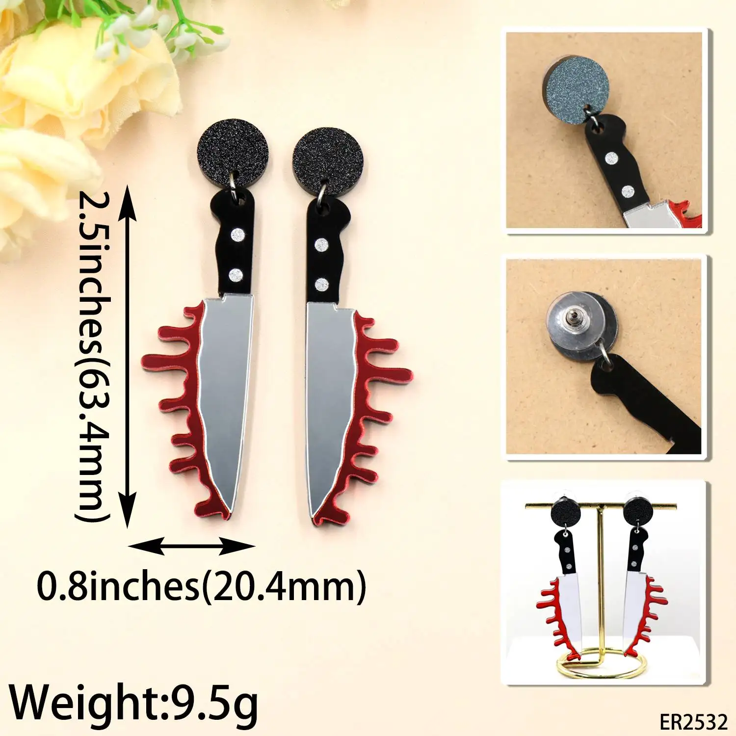 YCXER2532 Halloween Bloody Knife Earrings Vintage Drop Earrings Inspired by Scream Movie Laser Cut Acrylic Jewelry for Gift manufacture