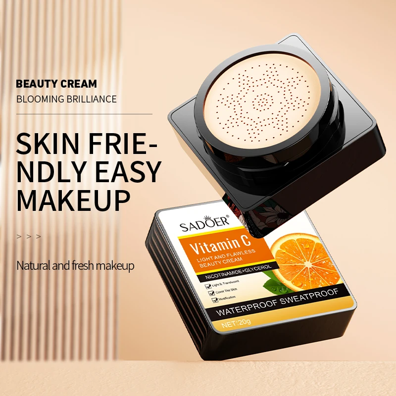 SADOER Customized Cosmetics Bb CC air Cushion Beauty Cream Vitamin C Moisturizing Whitening Make up Waterproof Liquid Foundation