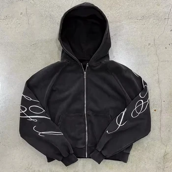 Custom Heavy Weight Streetwear 100% Cotton Zipper-Up Oversize Fit Hoodie Acid Wash and Sunshade Hoodie for Men