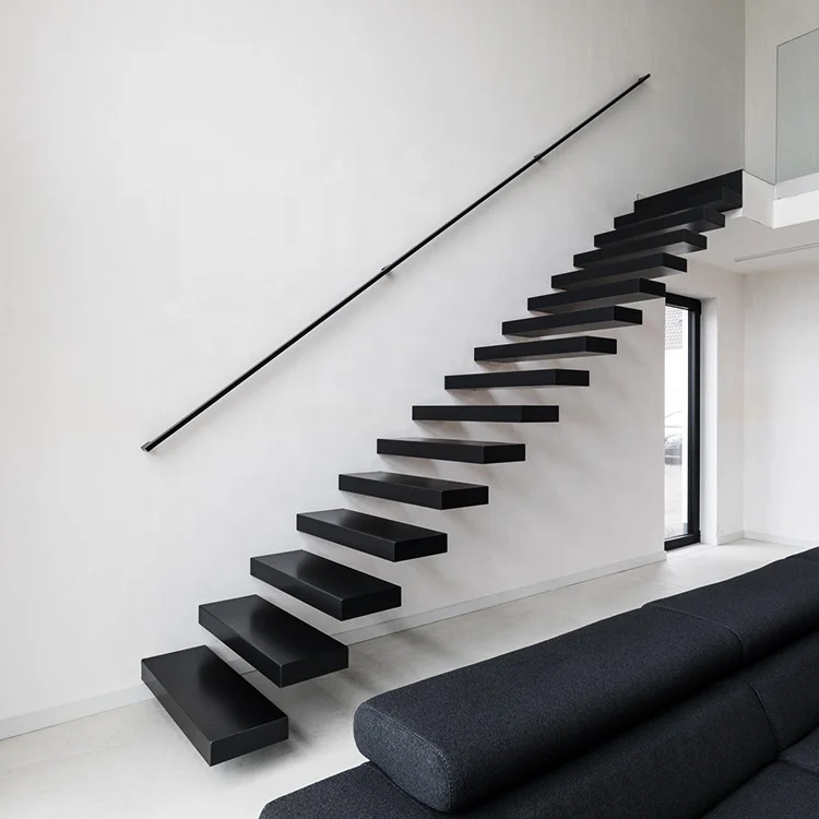 Nordic Style Central Stringer Supported Cantilevered Staircase Wall Floating Staircase Hidden Longitudinal Beam Stair