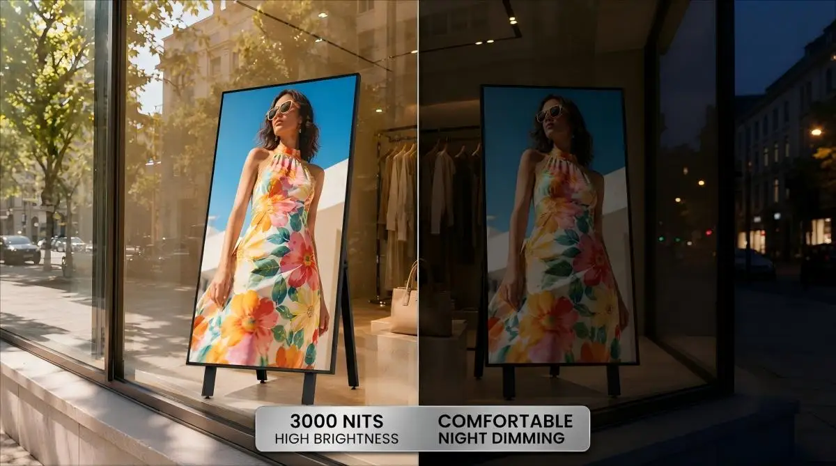 Day vs Night environmental contrast visual near glass storefront